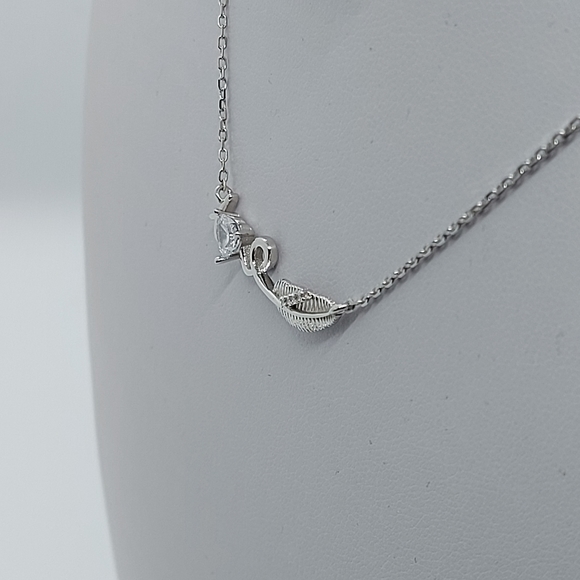 925 Sterling Silver Feather, Heart & Message Necklace,with CZ Simulated Diamonds - Picture 6 of 8